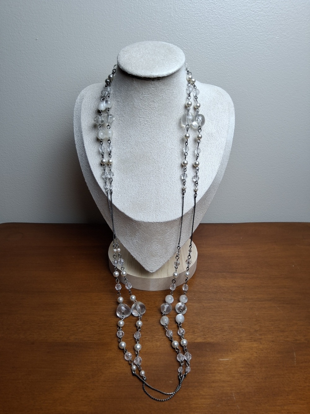 Elegant Long Multi-Strand Clear Bead Necklace - Women Jewelry